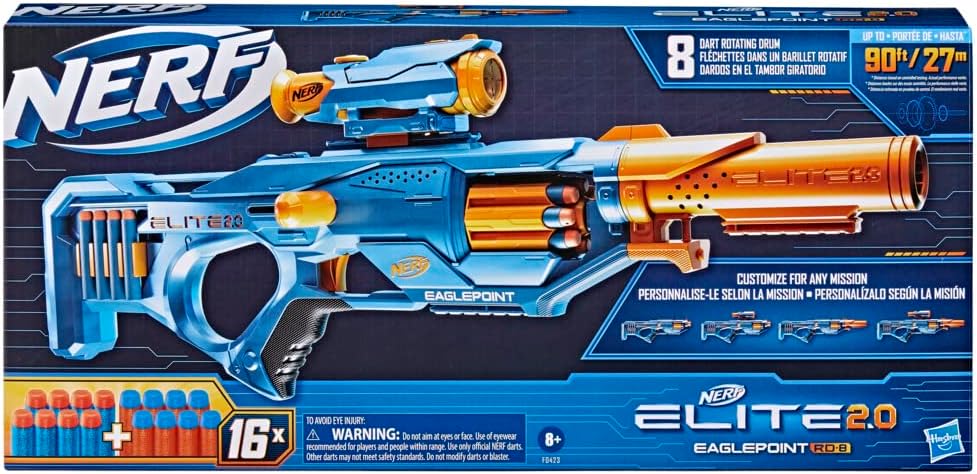 Nerf Elite 20 Eaglepoint Rd 8 Blaster 8 Dart Drum Detachable Scope And Barrel 16 Official